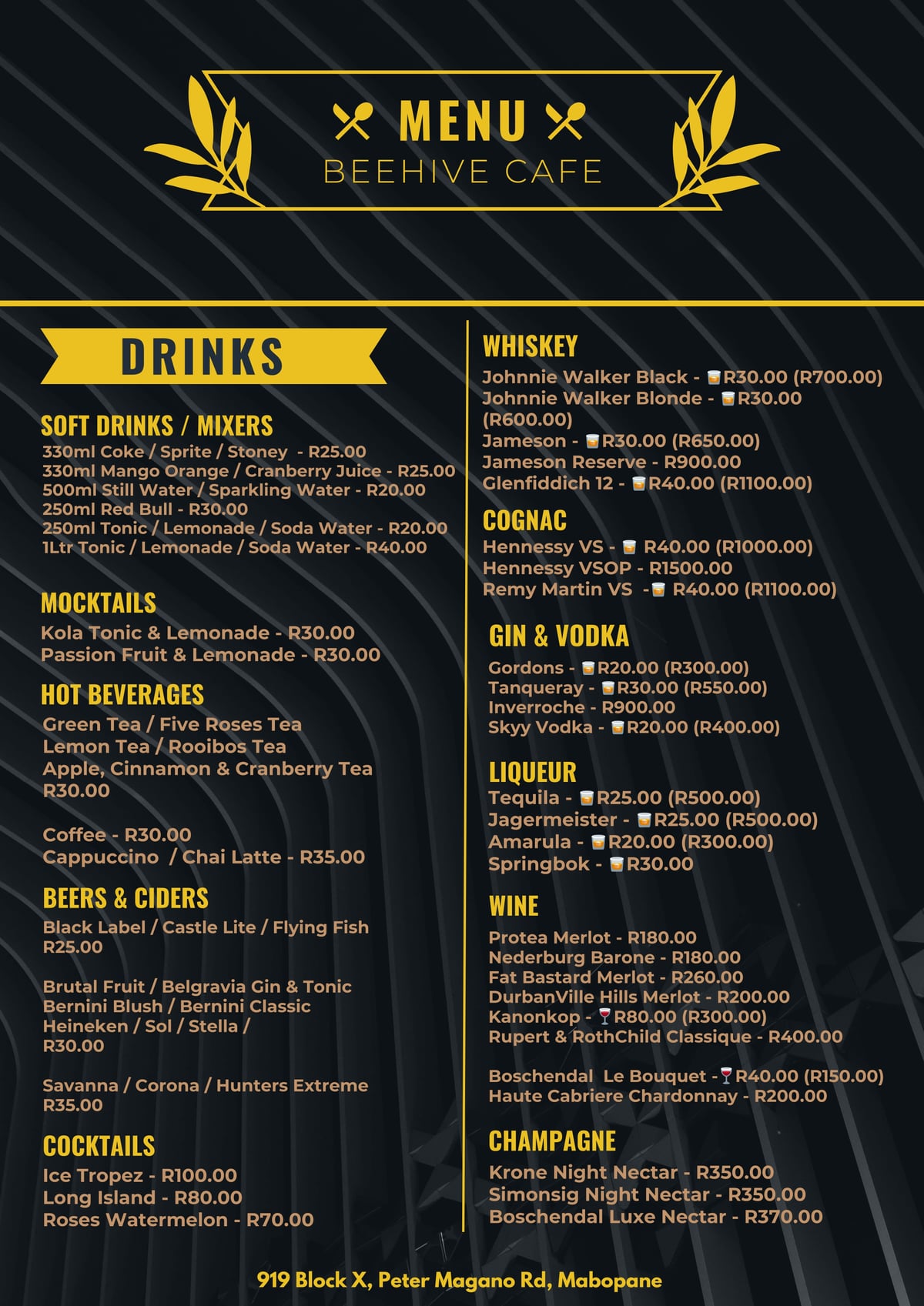 Drinks Menu